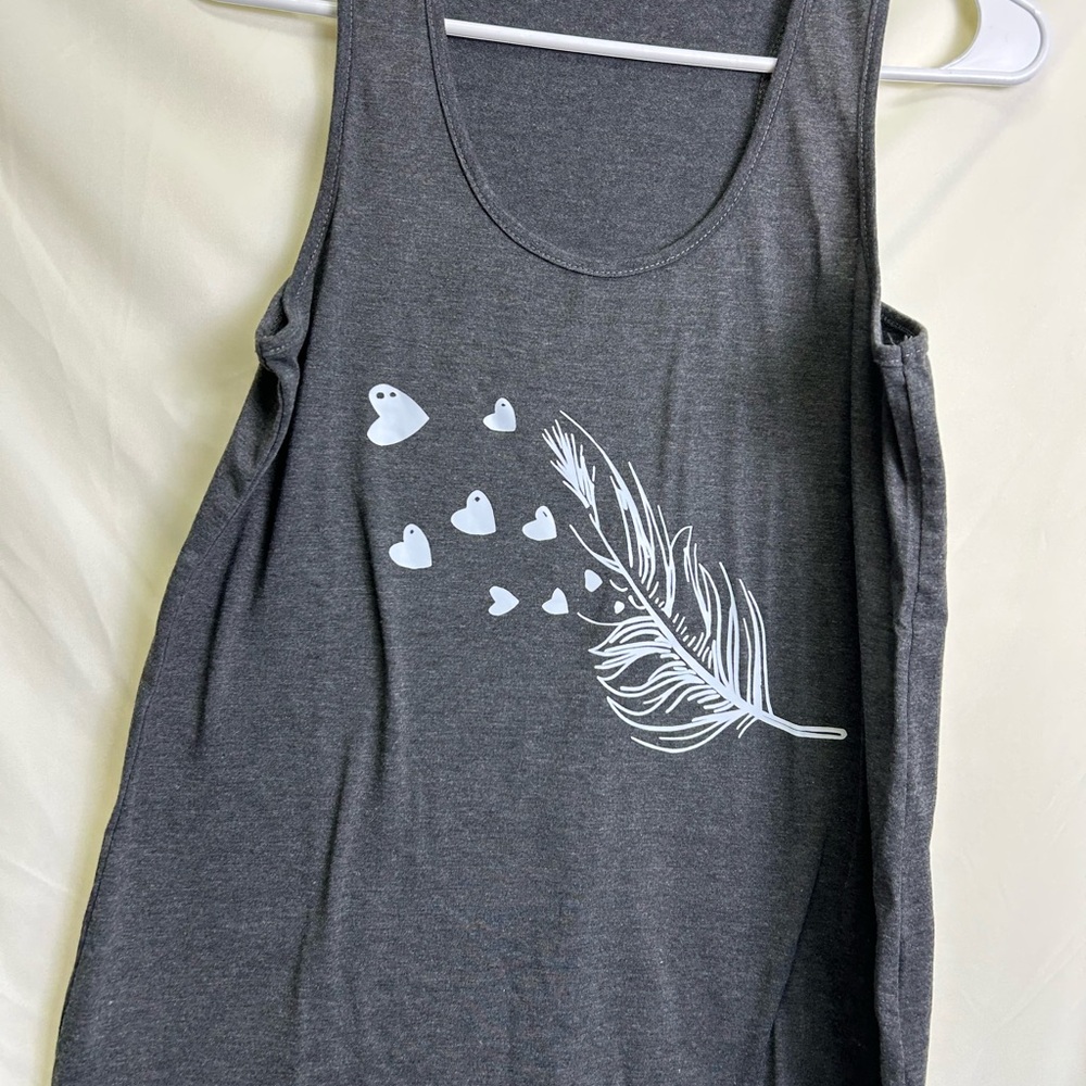 Charcoal Feather Print Tank Top